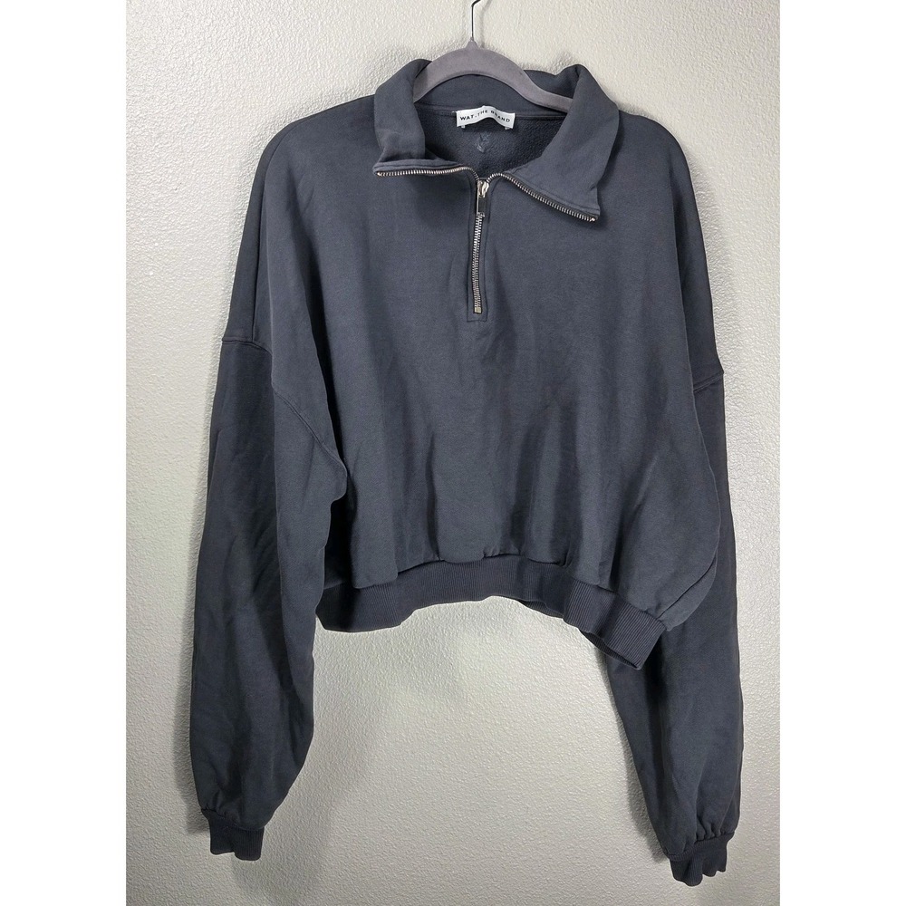 WAT THE BRAND Cropped Half Zip Sweatshirt Charcoal Gray
